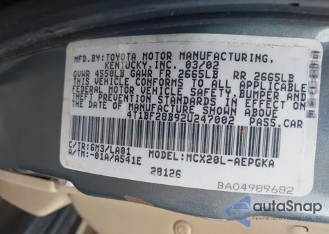 2002 Toyota Avalon Xls из США, поврежденный, VIN 4T1BF28B92U247002